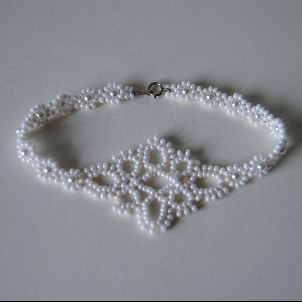 White Beaded Pearl & Lace Bracelet